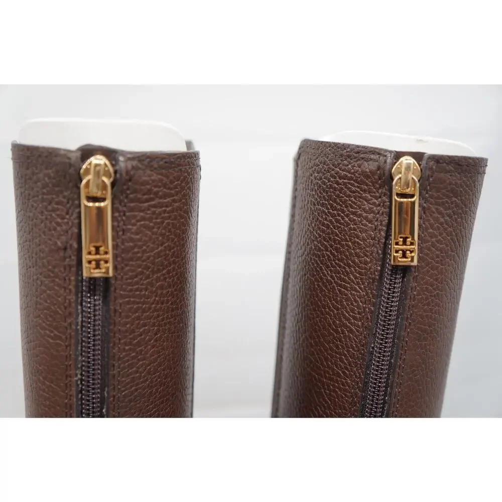 Tory Burch Christy Tall Riding Boots Brown Pebbled Leather Rear Zip Size: 8.5 M
